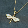 Simulated Opal Dragonfly Pendant Necklace