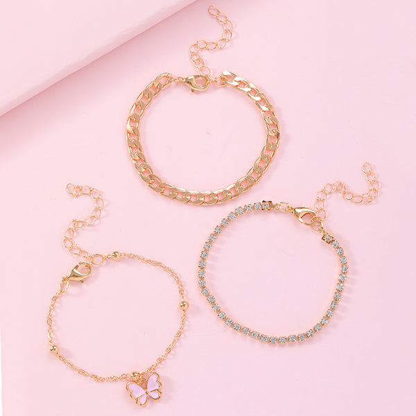 Butterfly Pendant Punk Bracelet Set