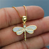 Simulated Opal Dragonfly Pendant Necklace