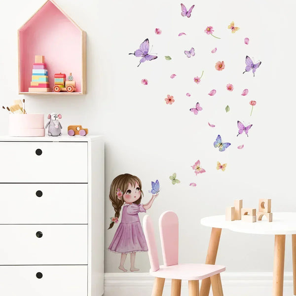 Cute Girl Butterflies Wall Stickers for Bedroom Decor