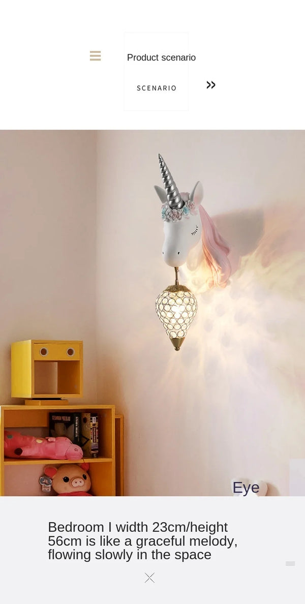Nordic Crystal Unicorn Wall Lamp