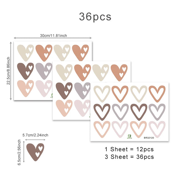 36pcs Heart Shape Boho Wall Stickers