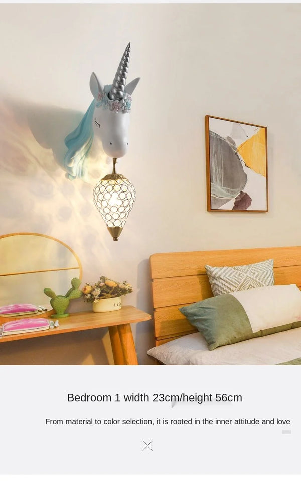 Nordic Crystal Unicorn Wall Lamp