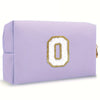 Purple Embroidered Letter Makeup Bag