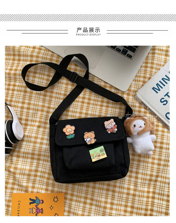 Cute Small Canvas Bag with Pendant