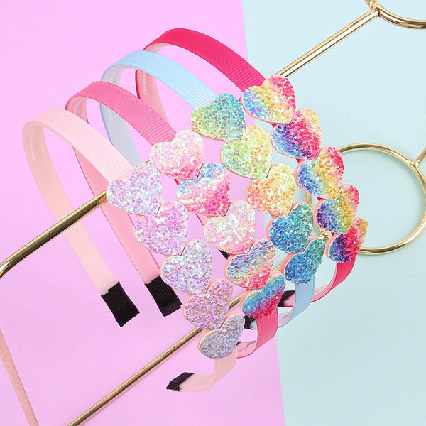 4Pcs Rainbow Heart Headbands for Girls