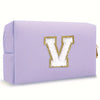 Purple Embroidered Letter Makeup Bag