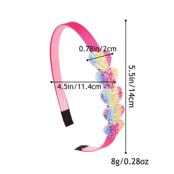 4Pcs Rainbow Heart Headbands for Girls