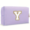 Purple Embroidered Letter Makeup Bag