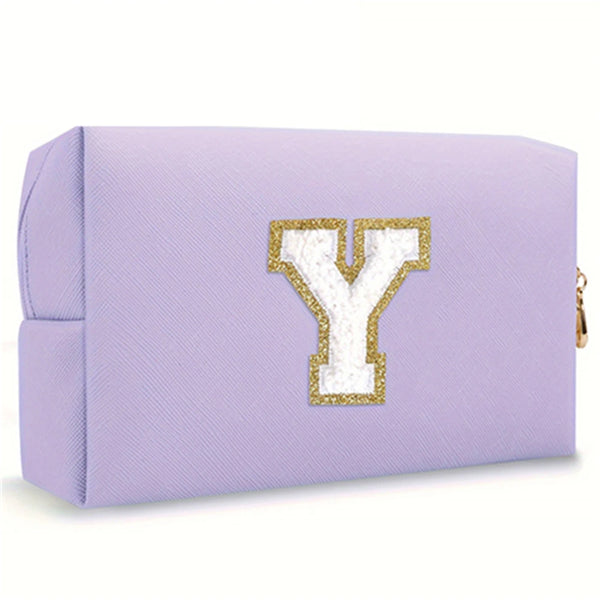 Purple Embroidered Letter Makeup Bag