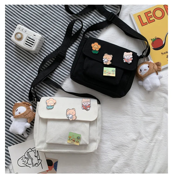 Cute Small Canvas Bag with Pendant