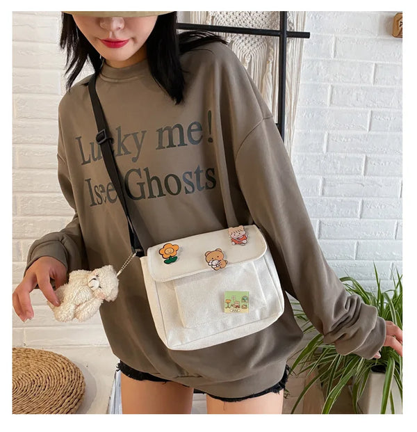 Cute Small Canvas Bag with Pendant