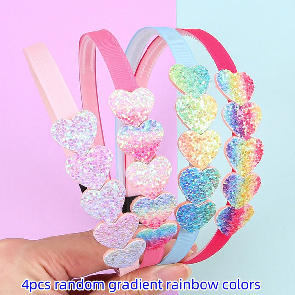 4Pcs Rainbow Heart Headbands for Girls