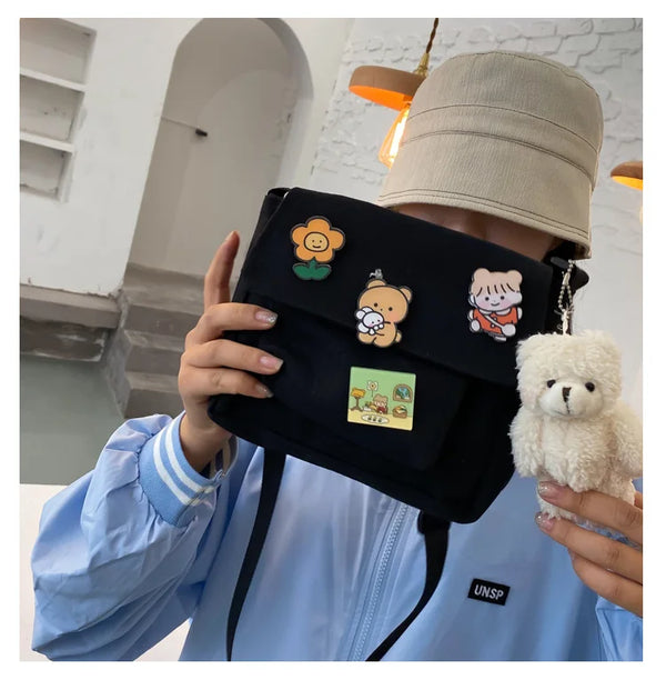 Cute Small Canvas Bag with Pendant