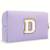 Purple Embroidered Letter Makeup Bag