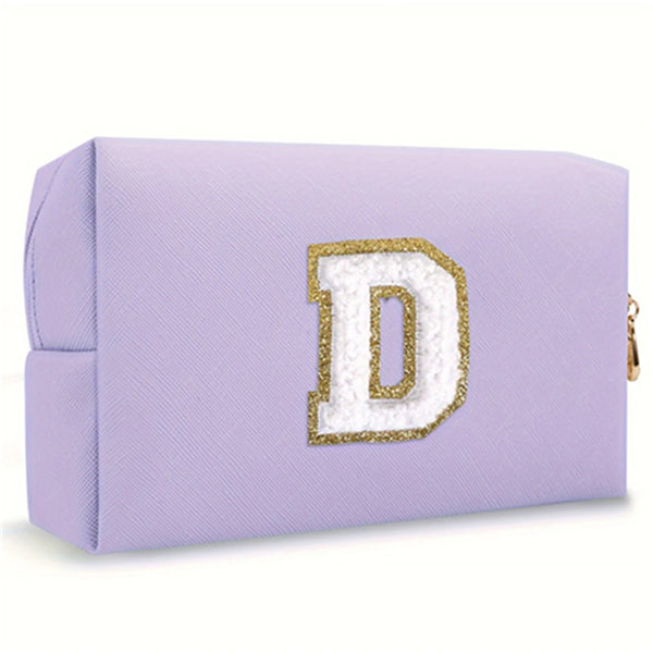 Purple Embroidered Letter Makeup Bag