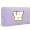 Purple Embroidered Letter Makeup Bag