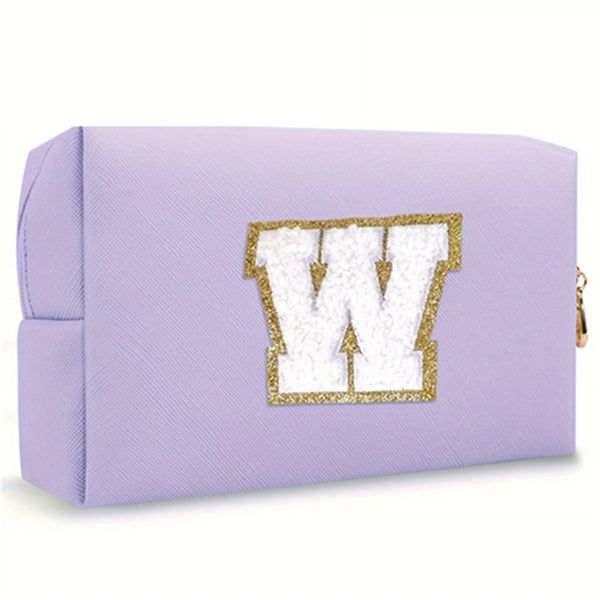 Purple Embroidered Letter Makeup Bag