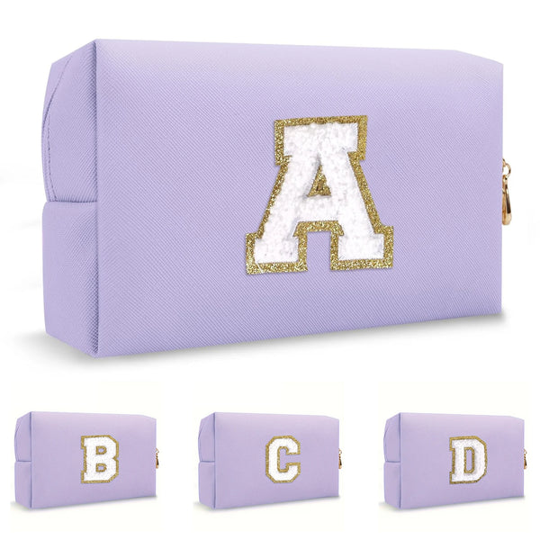 Purple Embroidered Letter Makeup Bag