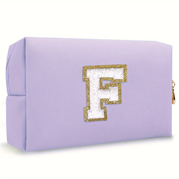 Purple Embroidered Letter Makeup Bag