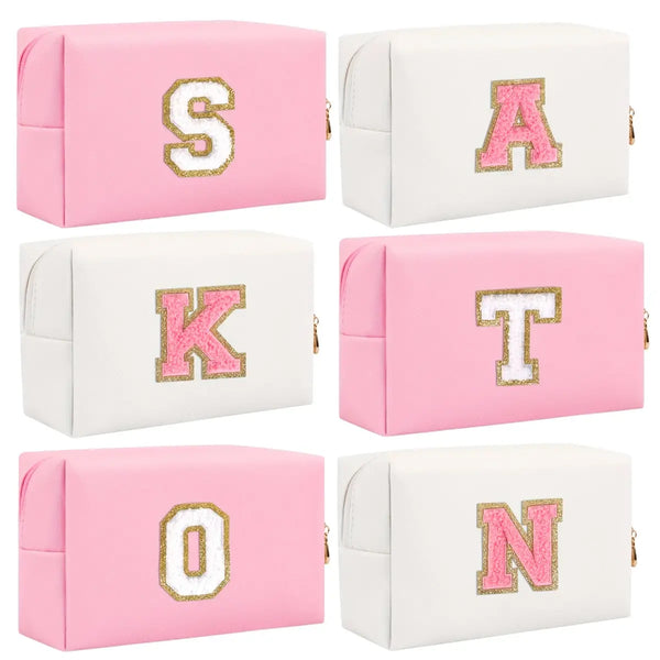 Preppy Chenille Letter Makeup Bag