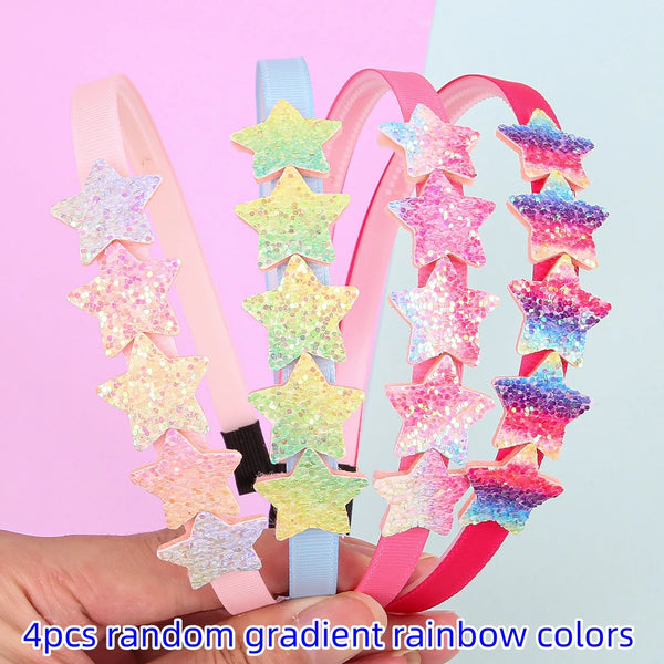 4Pcs Rainbow Heart Headbands for Girls