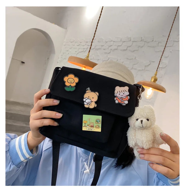 Cute Small Canvas Bag with Pendant