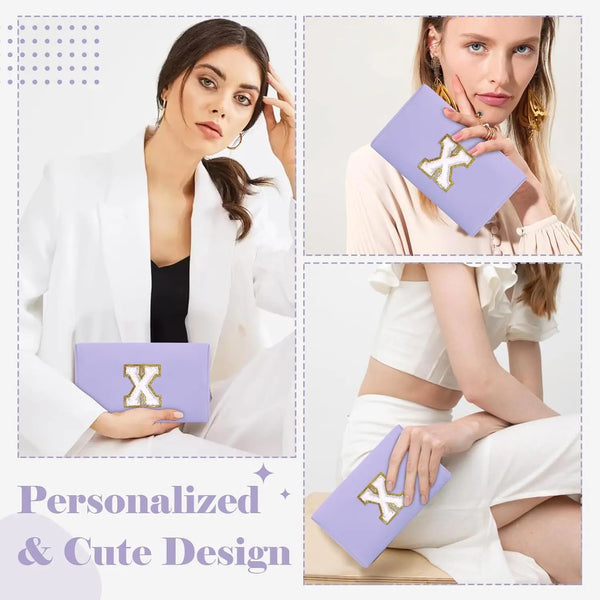 Purple Embroidered Letter Makeup Bag