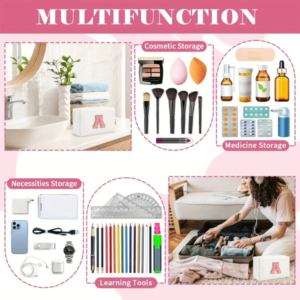 Preppy Chenille Letter Makeup Bag