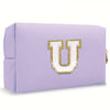 Purple Embroidered Letter Makeup Bag