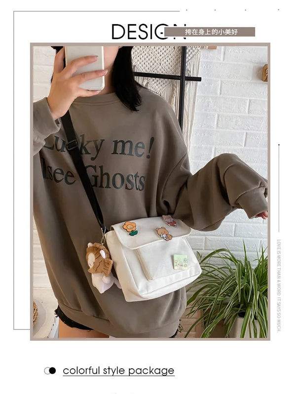 Cute Small Canvas Bag with Pendant