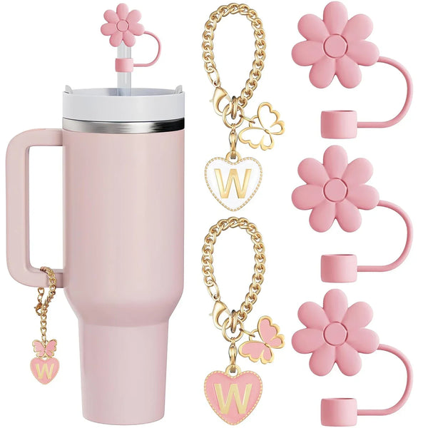 5PCS Straw Toppers & Letter Charms