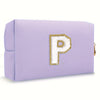 Purple Embroidered Letter Makeup Bag