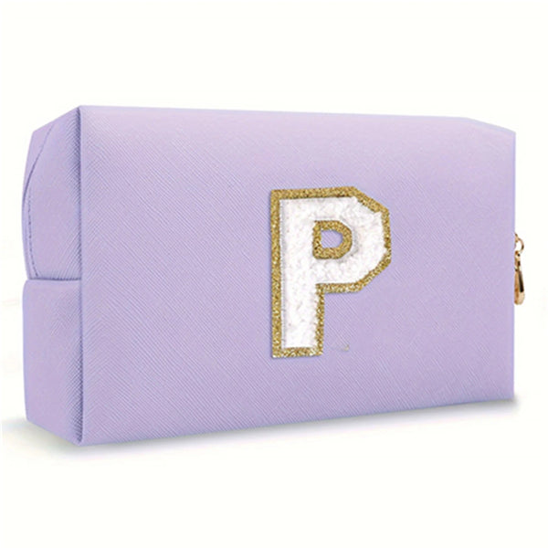 Purple Embroidered Letter Makeup Bag