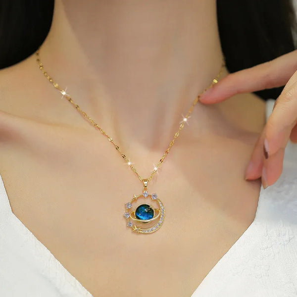 Luxury Zircon Moon Pendant Necklace