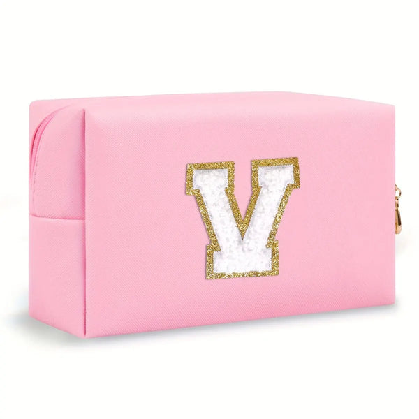 Preppy Chenille Letter Makeup Bag