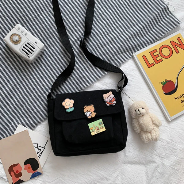 Cute Small Canvas Bag with Pendant