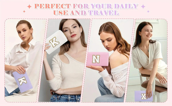 Preppy Chenille Letter Makeup Bag