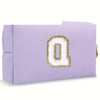 Purple Embroidered Letter Makeup Bag