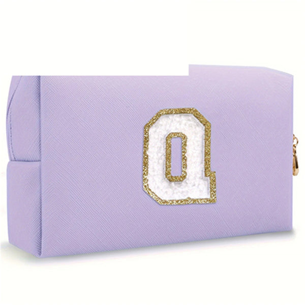 Purple Embroidered Letter Makeup Bag