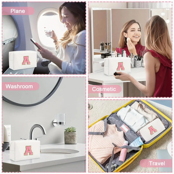 Preppy Chenille Letter Makeup Bag