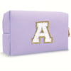 Purple Embroidered Letter Makeup Bag