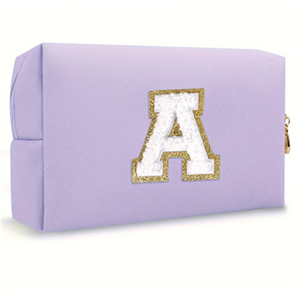 Purple Embroidered Letter Makeup Bag