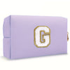 Purple Embroidered Letter Makeup Bag