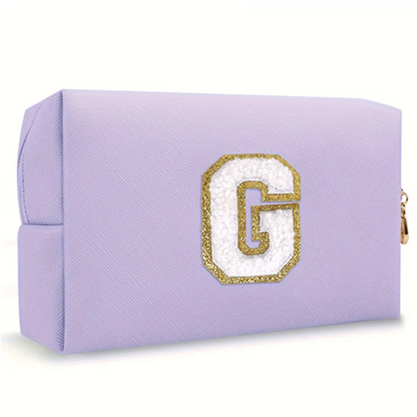 Purple Embroidered Letter Makeup Bag