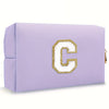 Purple Embroidered Letter Makeup Bag