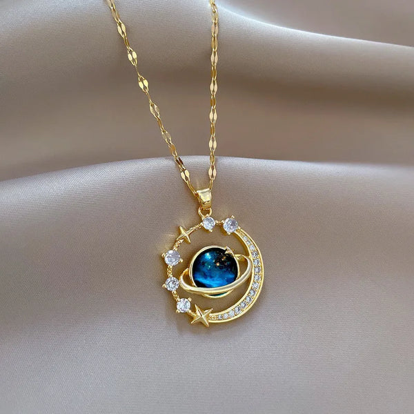 Luxury Zircon Moon Pendant Necklace