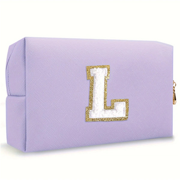 Purple Embroidered Letter Makeup Bag
