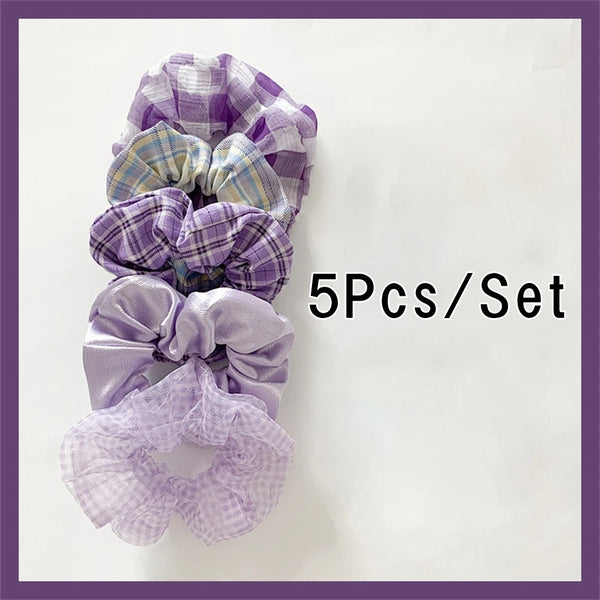 5Pcs Satin Elastic Hair Scrunchies