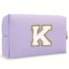 Purple Embroidered Letter Makeup Bag